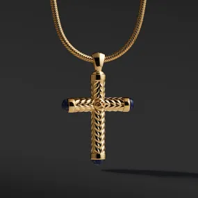 Gold Cross Pendant With Lapis Lazuli