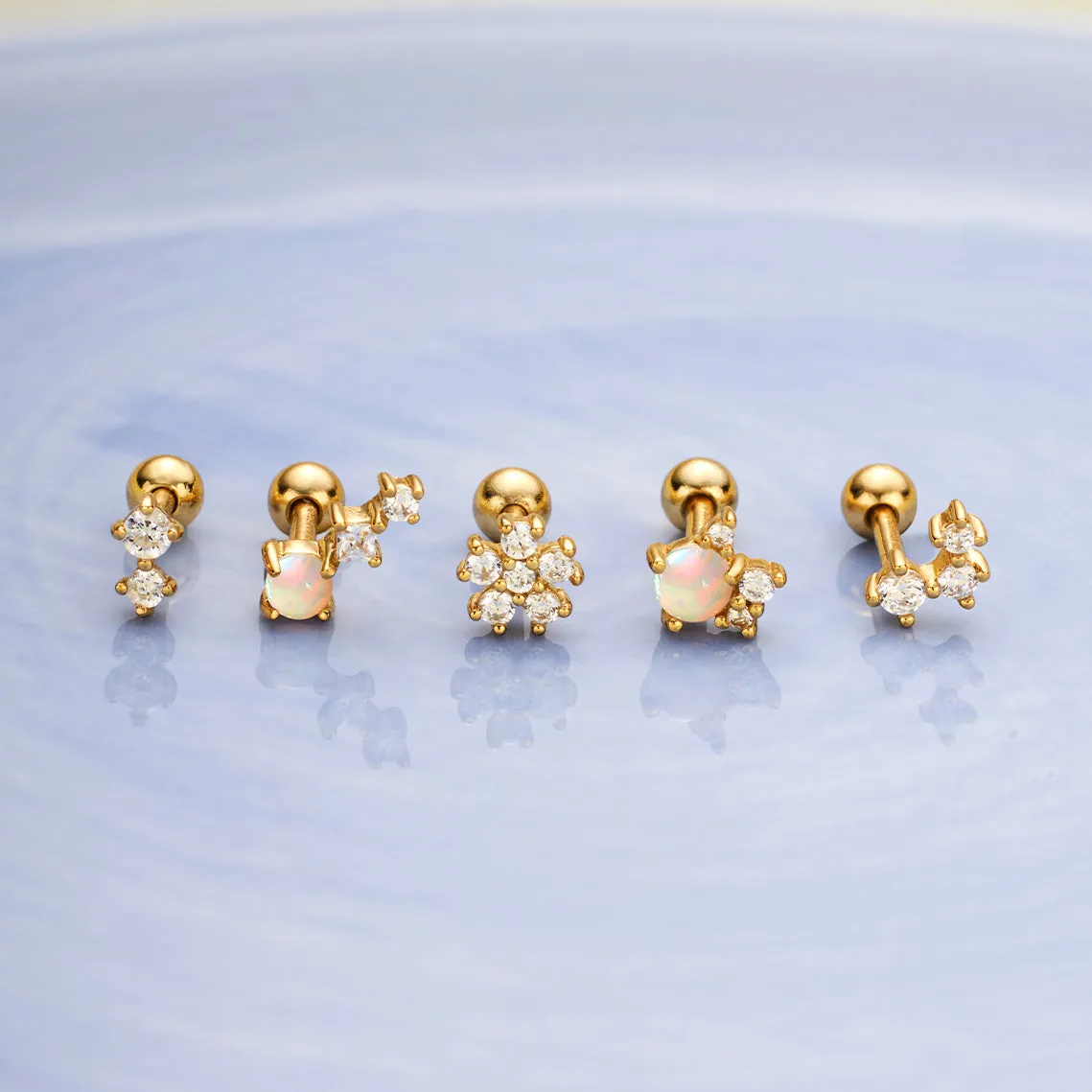 Gold Sparkle Flower Barbell Single Earring