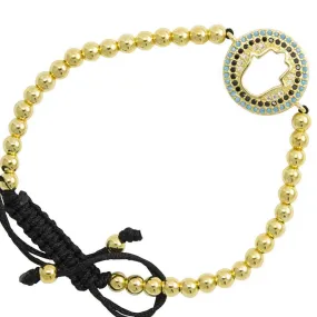 Gold-Tone Beaded CZ Hamsa Bracelet