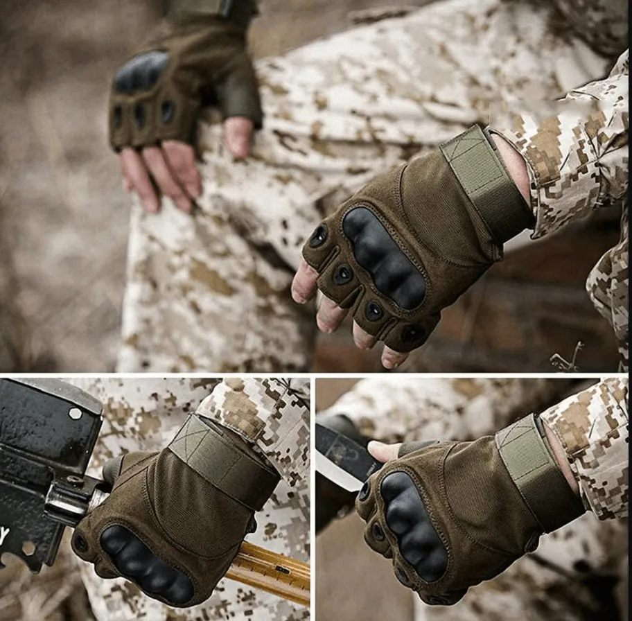 HALF FINGER GLOVE HARD KNUCKLES GREEN-X LARGE