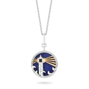 Hallmark Fine Jewelry Lighthouse Medallion in Sterling Silver & 14K Yellow Gold with Diamonds & Lapis