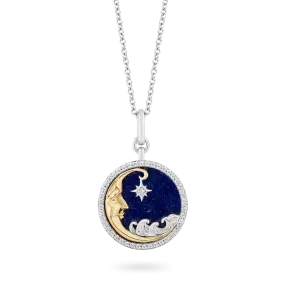 Hallmark Fine Jewelry Over The Moon Medallion in Sterling Silver & 14K Yellow Gold with Diamonds & Lapis