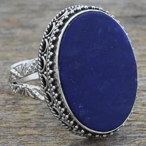 Hand Made Blue Oval Lapis Lazuli Cocktail Ring India - Pool of Memories | NOVICA