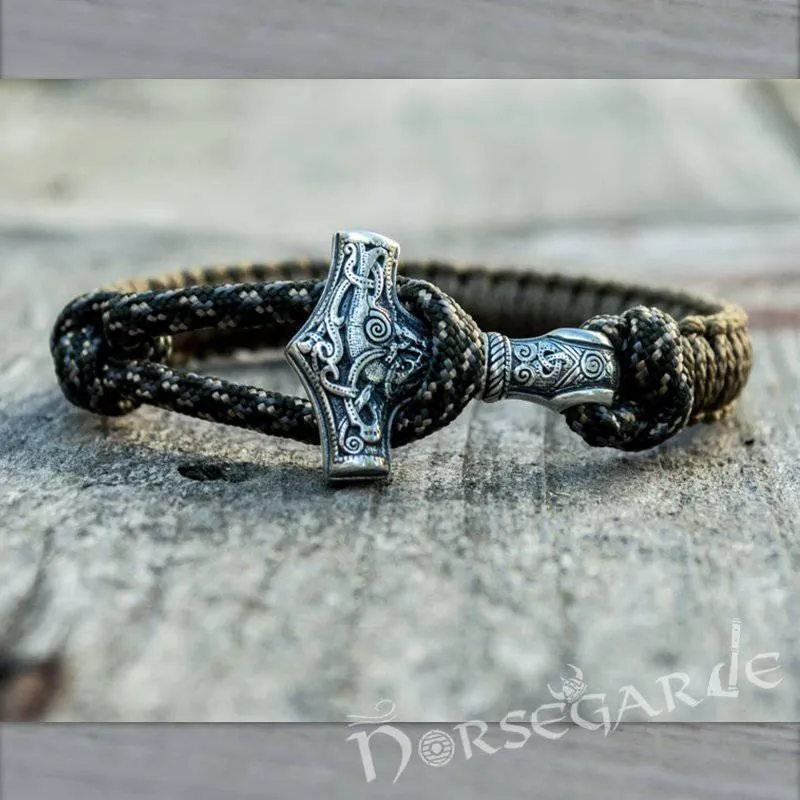 Handcrafted Bark Paracord Bracelet with Mjölnir - Sterling Silver