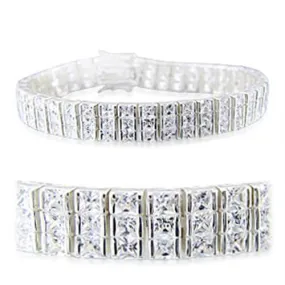 High-Polished 925 Sterling Silver Bracelet with AAA Grade CZ in Clear for Women Style 31923