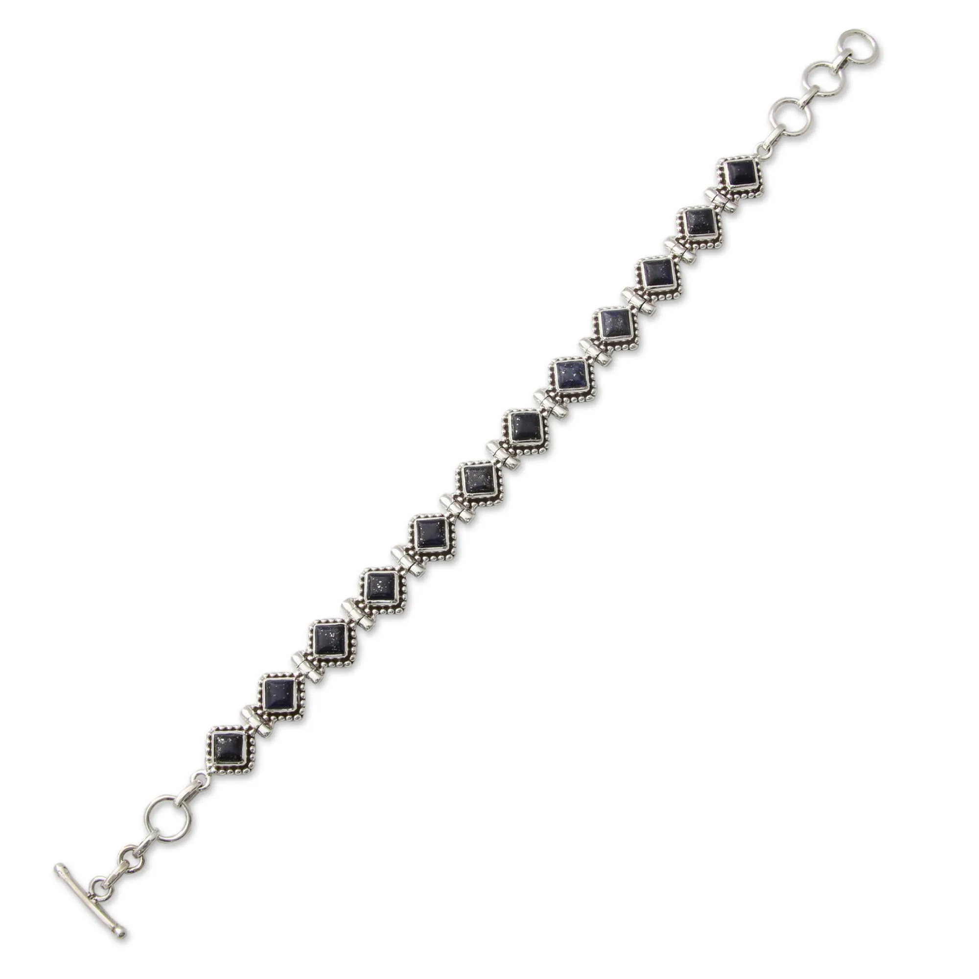 India Lapis Lazuli and Sterling Silver Tennis Bracelet - Deep Blue Diamonds | NOVICA