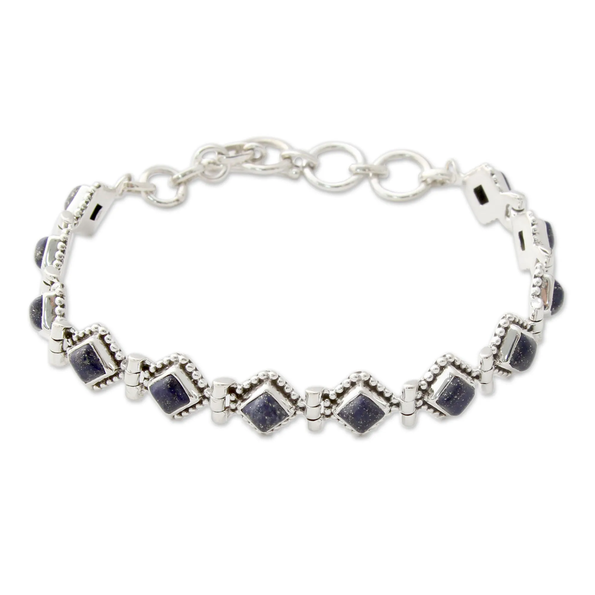 India Lapis Lazuli and Sterling Silver Tennis Bracelet - Deep Blue Diamonds | NOVICA
