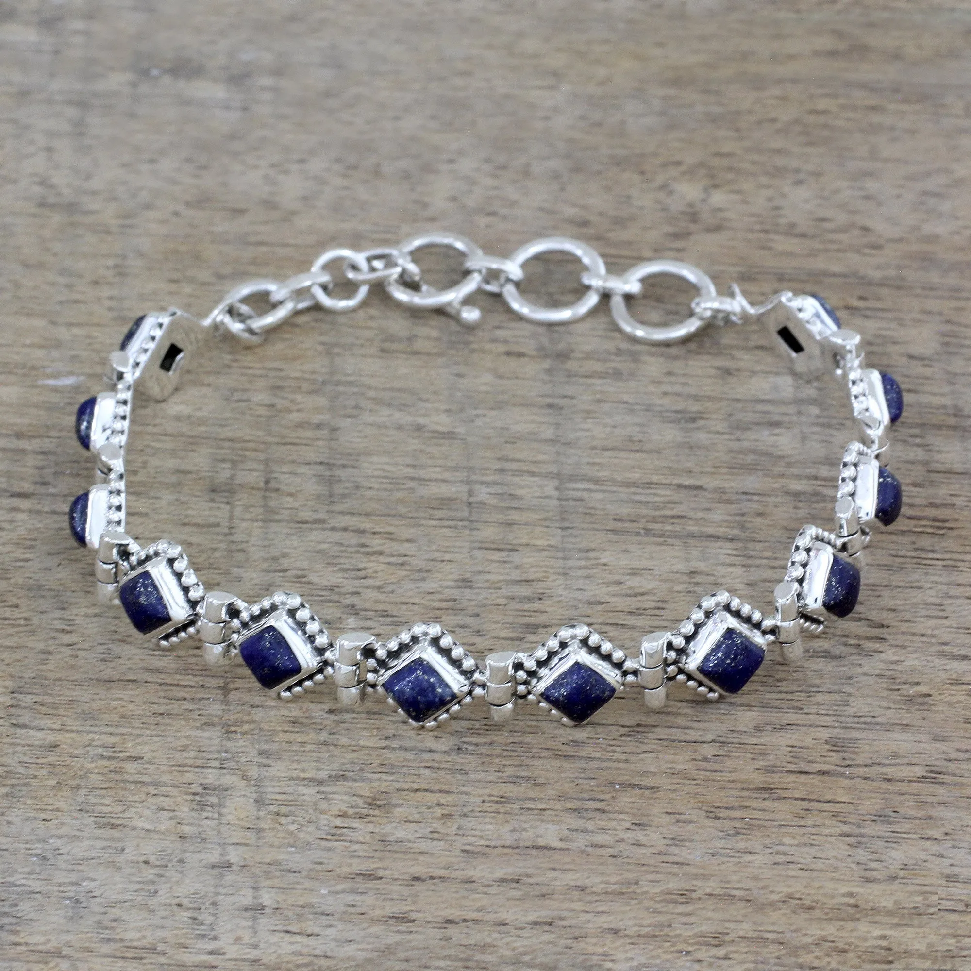 India Lapis Lazuli and Sterling Silver Tennis Bracelet - Deep Blue Diamonds | NOVICA