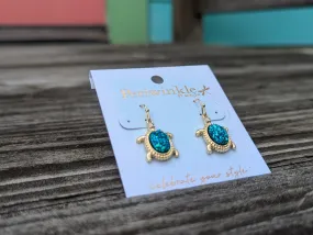 Iridescent Blue Opal Sparkle Turtle Earring