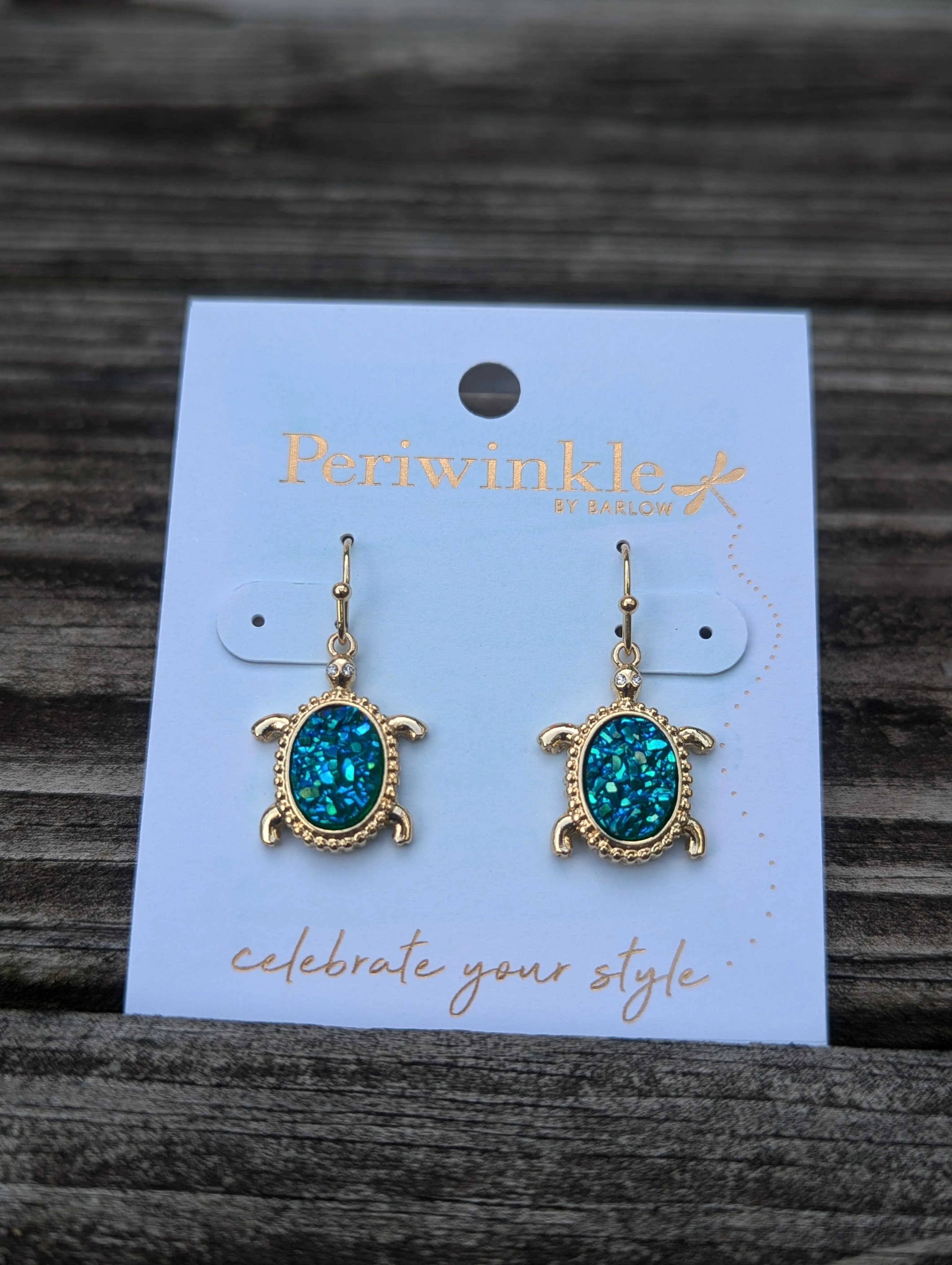 Iridescent Blue Opal Sparkle Turtle Earring