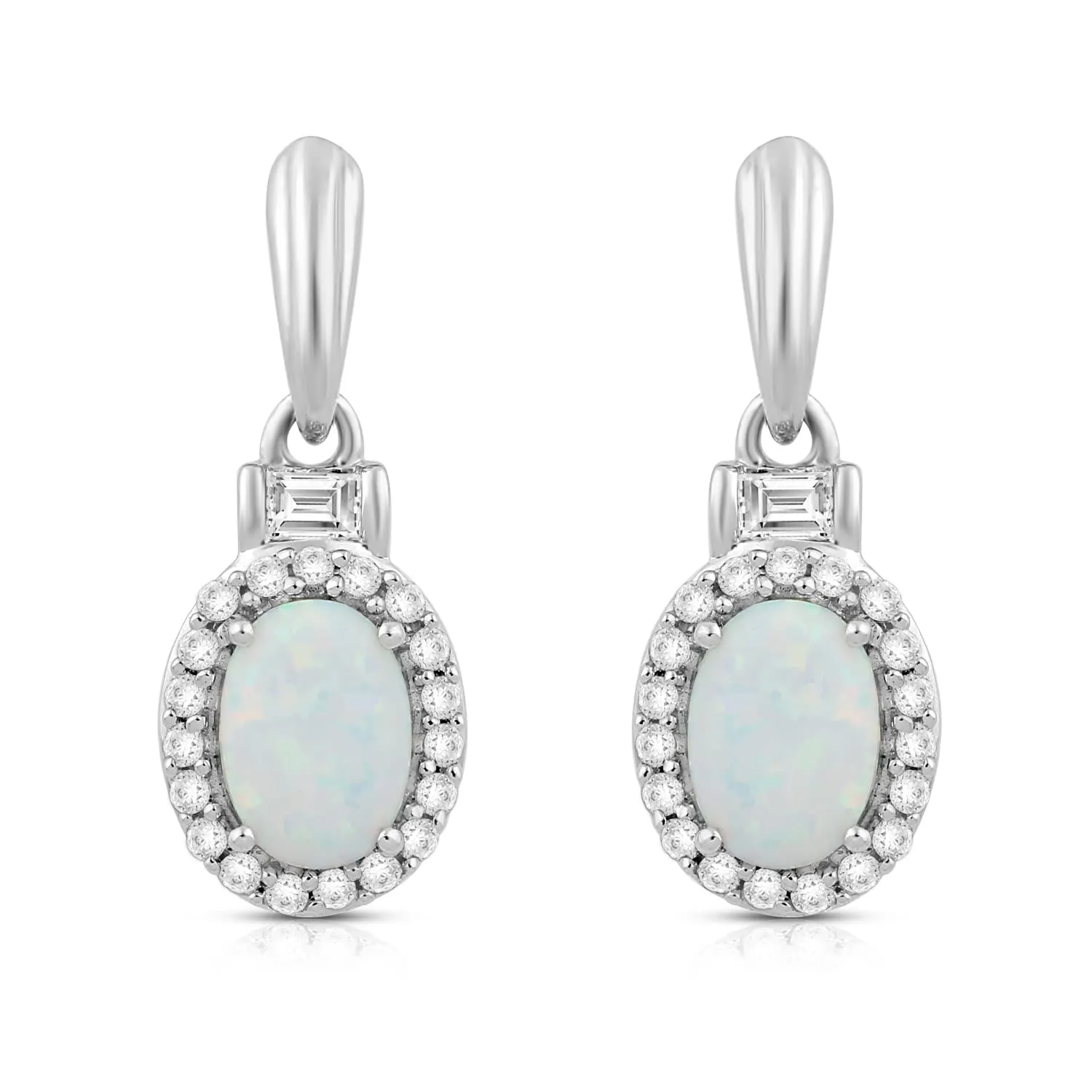 Jewelili Sterling Silver with Created Opal and Created White Sapphire Dangle Earrings