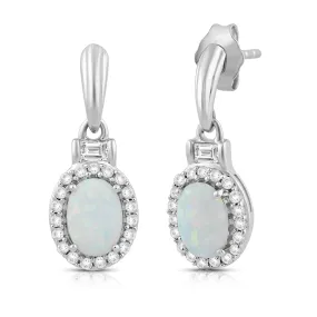 Jewelili Sterling Silver with Created Opal and Created White Sapphire Dangle Earrings