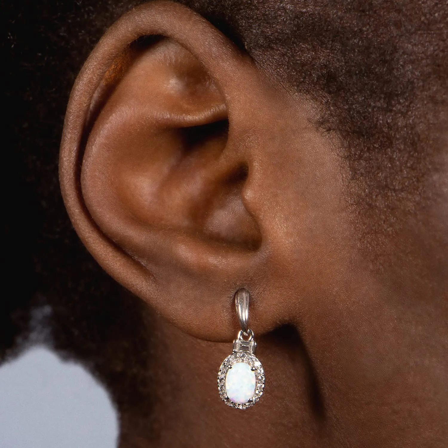 Jewelili Sterling Silver with Created Opal and Created White Sapphire Dangle Earrings