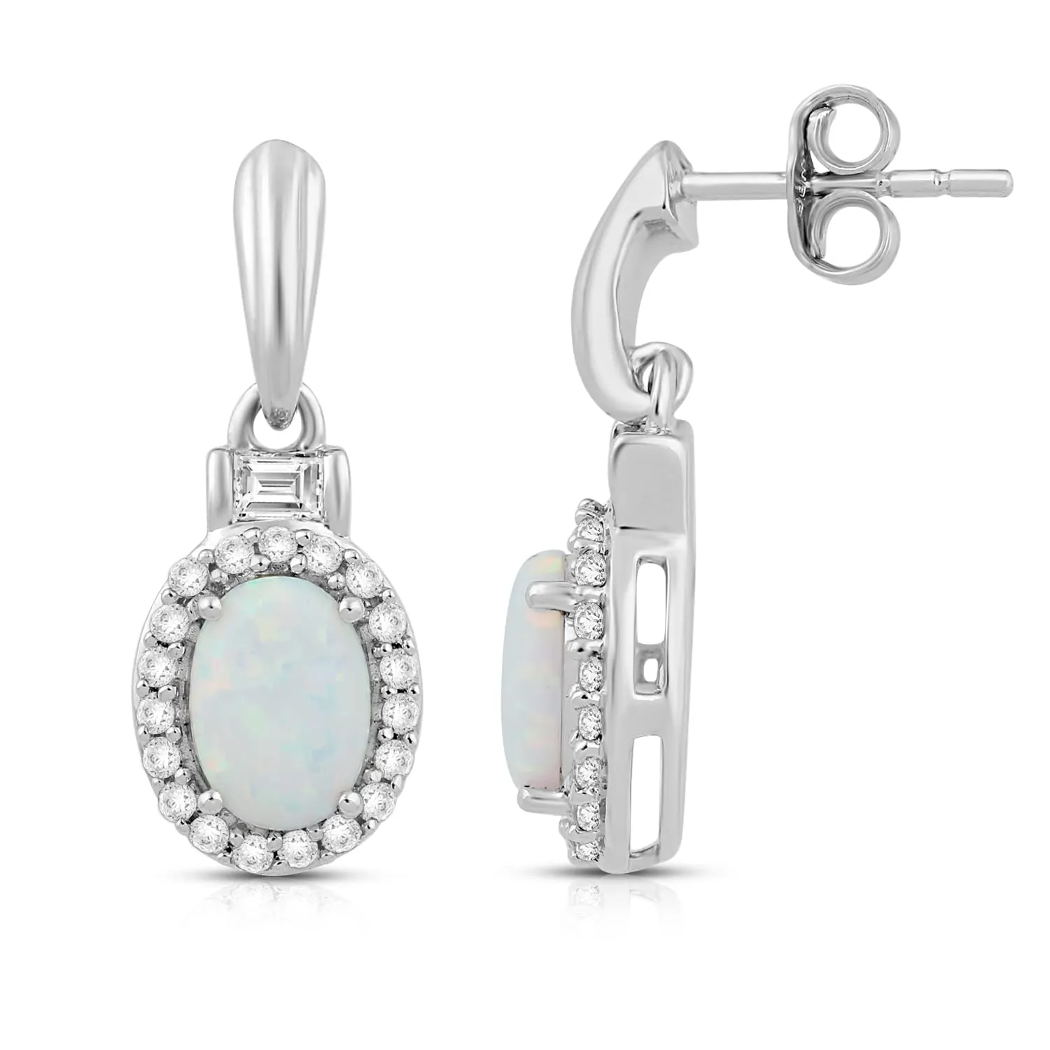Jewelili Sterling Silver with Created Opal and Created White Sapphire Dangle Earrings