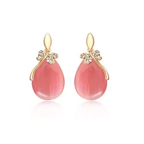 Kairangi Earrings for Women and Girls | Fashion White Crystal and Pink Opal Drop | Gold Plated Drop Earring | Oval Shaped Drop Earrings | Birthday Gift for Girls and Women Anniversary Gift for Wife