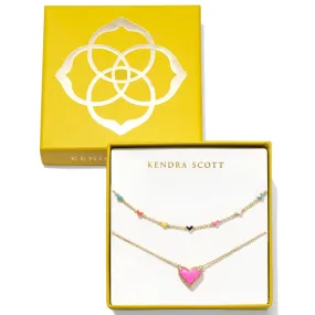 Kendra Scott | Ari and Haven Gold Enamel Heart Necklace Gift Set in Neon Pink