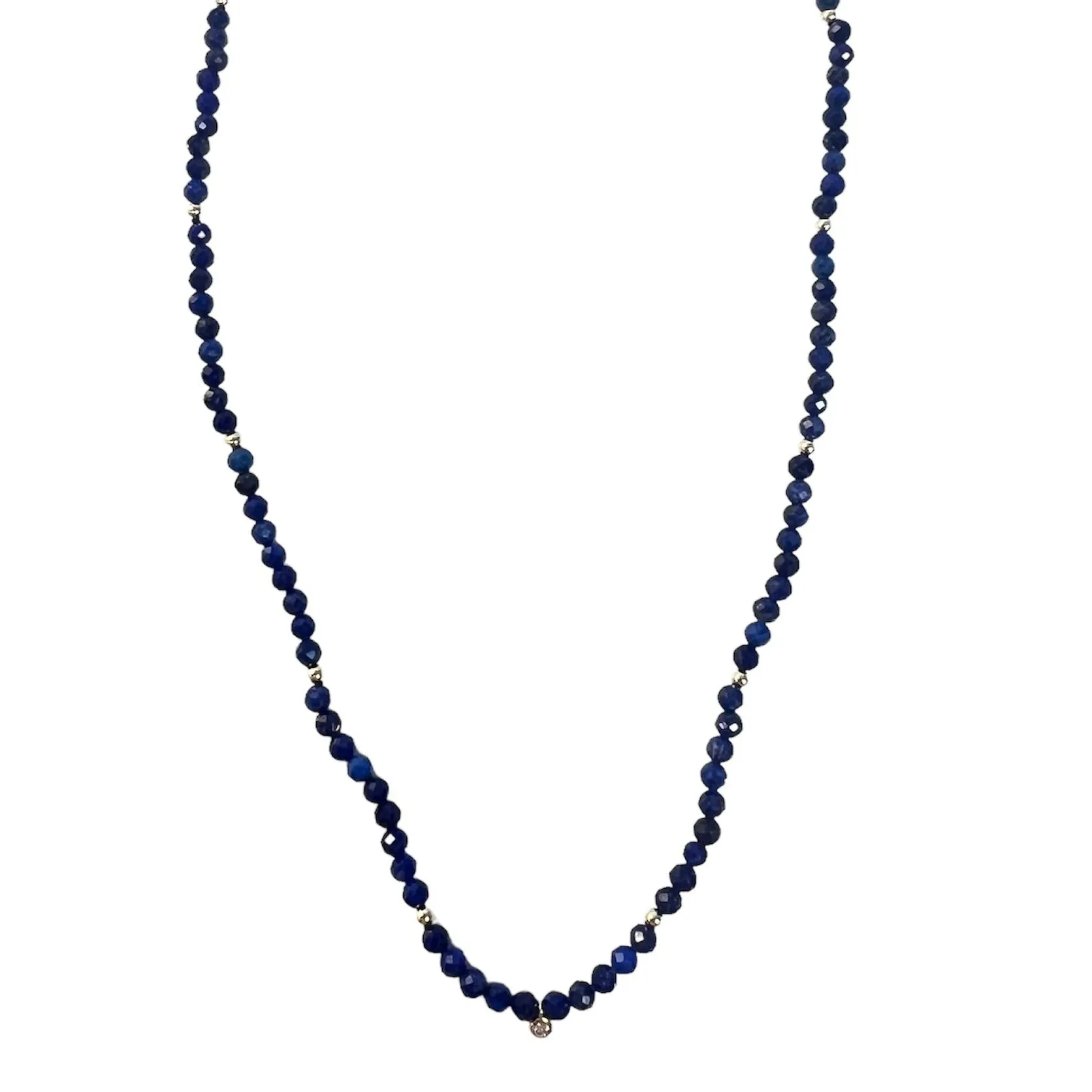 Lapis Beaded Necklace With Gold and Diamond Accents