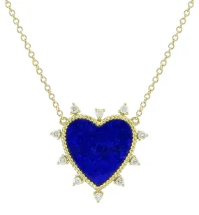 Lapis Lazuli and Diamond Spiked Heart Pendant Necklace