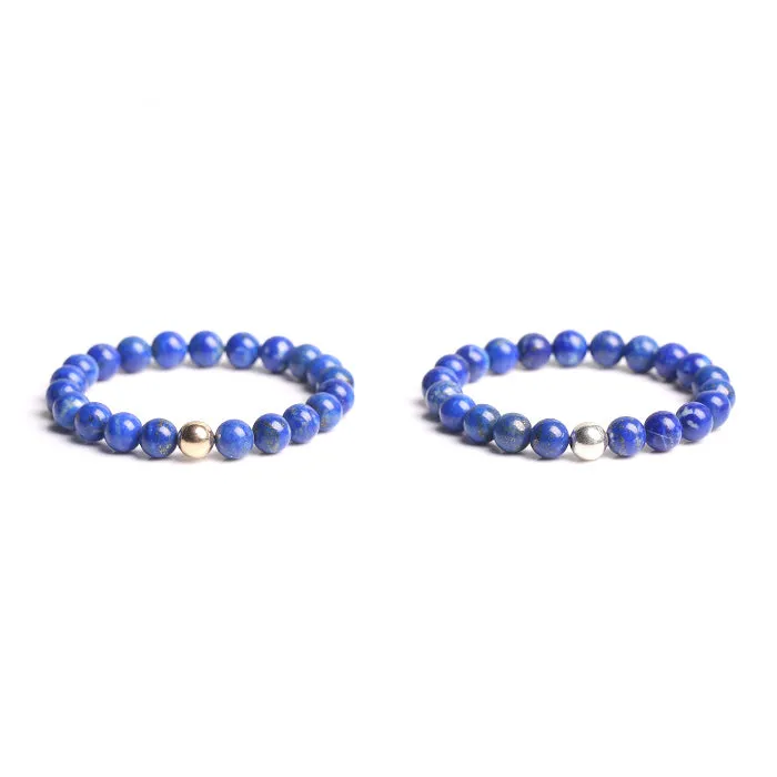 Lapis Lazuli and Silver Gold Bead Bracelet Handmade Lovers Jewelry Accessories Women Men