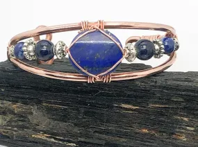 Lapis Lazuli with Lapis Side Stones Handmade Wirewrapped Bracelet