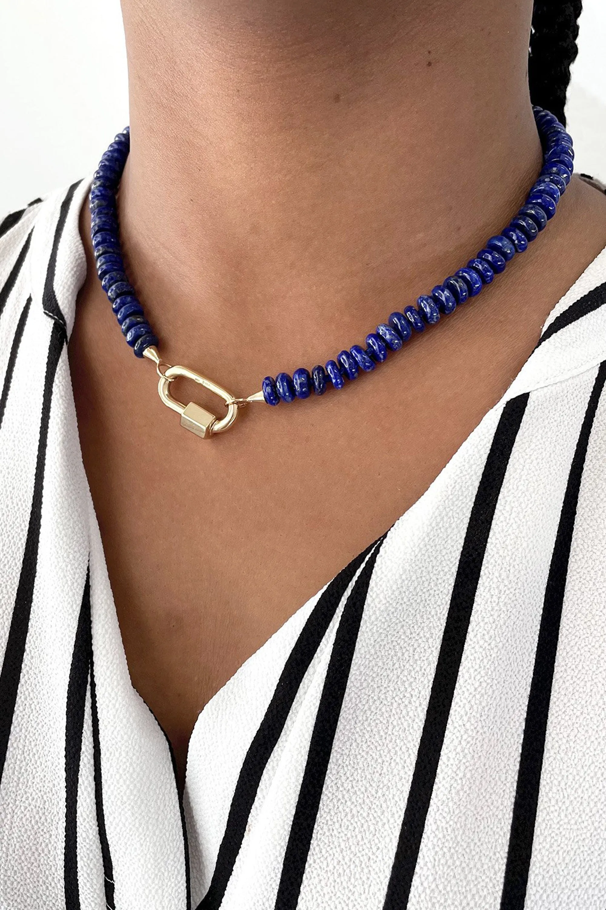 Lapis Strand Necklace, Yellow Gold Loops