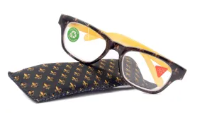 Lilly, (Premium) Reading Glasses (Fleur De Lis)  1 ..  3 Magnifying, Fashion Square Optical Frame. (Yellow, Gold, Black) NY Fifth Avenue.