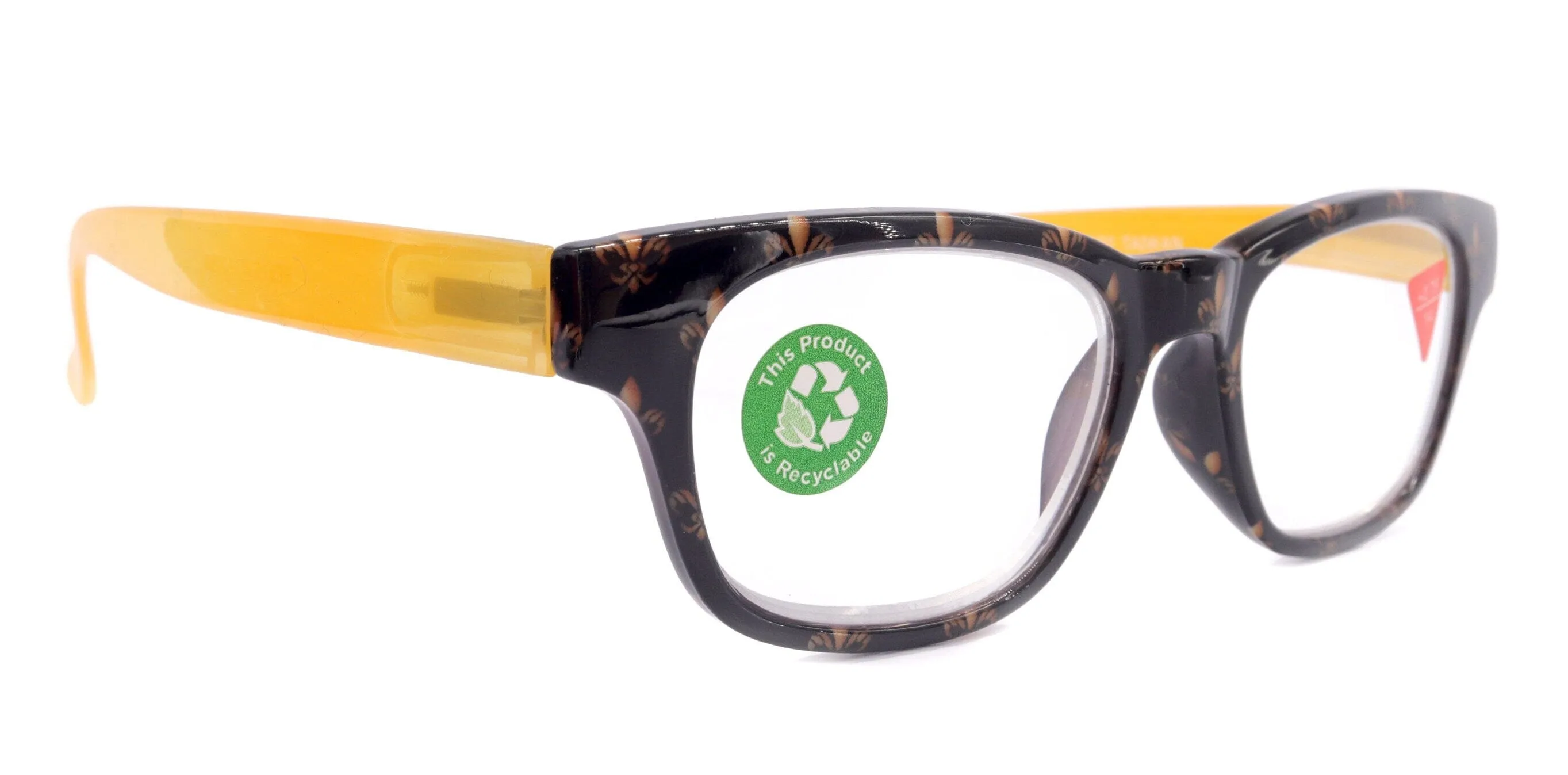 Lilly, (Premium) Reading Glasses (Fleur De Lis)  1 ..  3 Magnifying, Fashion Square Optical Frame. (Yellow, Gold, Black) NY Fifth Avenue.