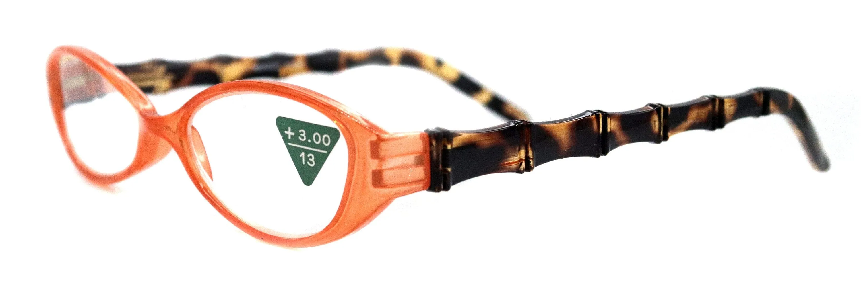 Lucky, (Premium) Reading Glasses, High End Readers  1.25  1.50  1.75 ..  3 Cat Eye. Bamboo Temple. (Orange) Optical Frames NY Fifth Avenue.
