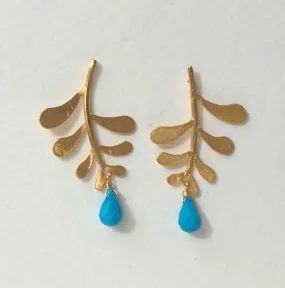 Marni leaf studs with Turquoise drop
