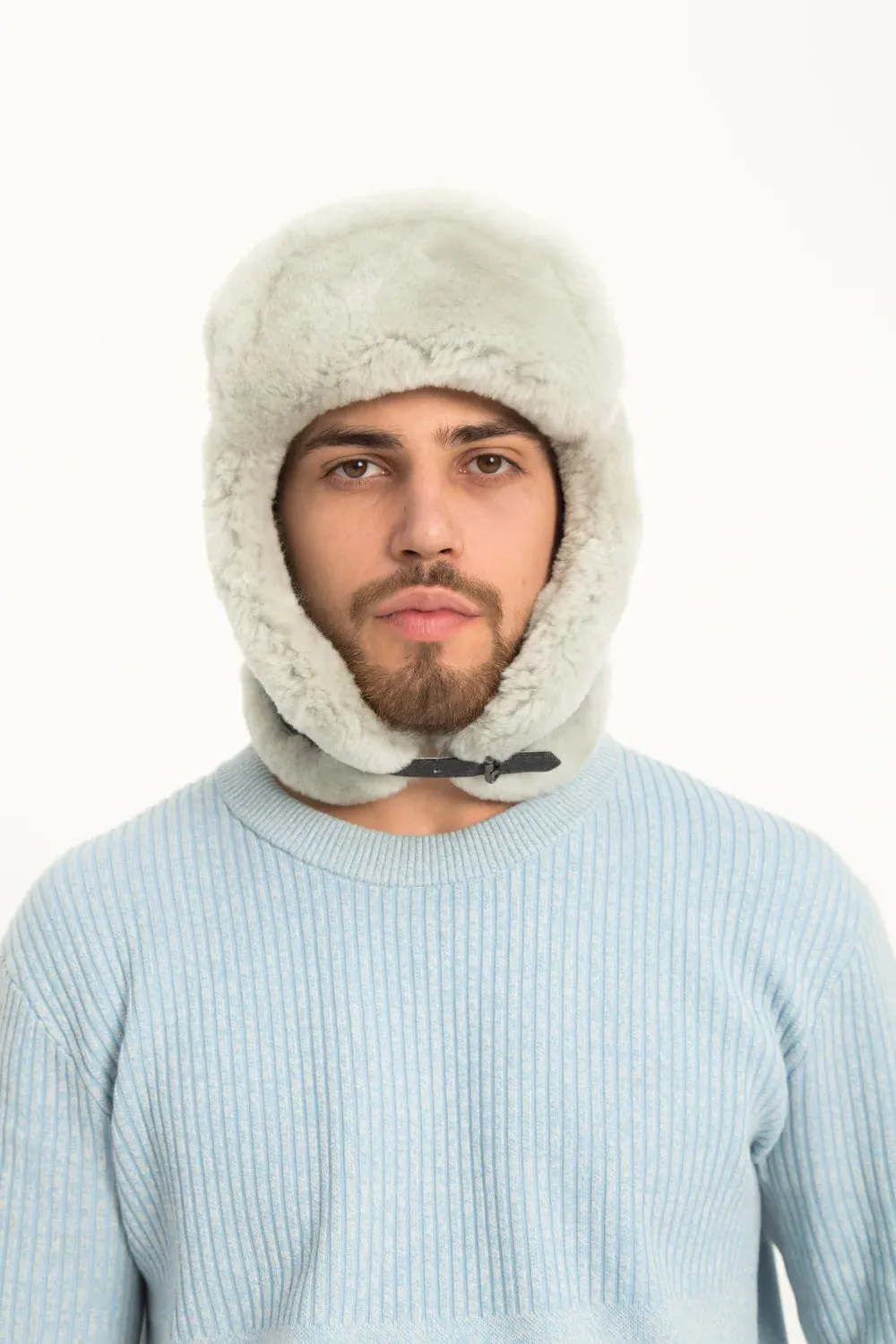 Men's Sheepskin "Aviator" Hat in  Grey color