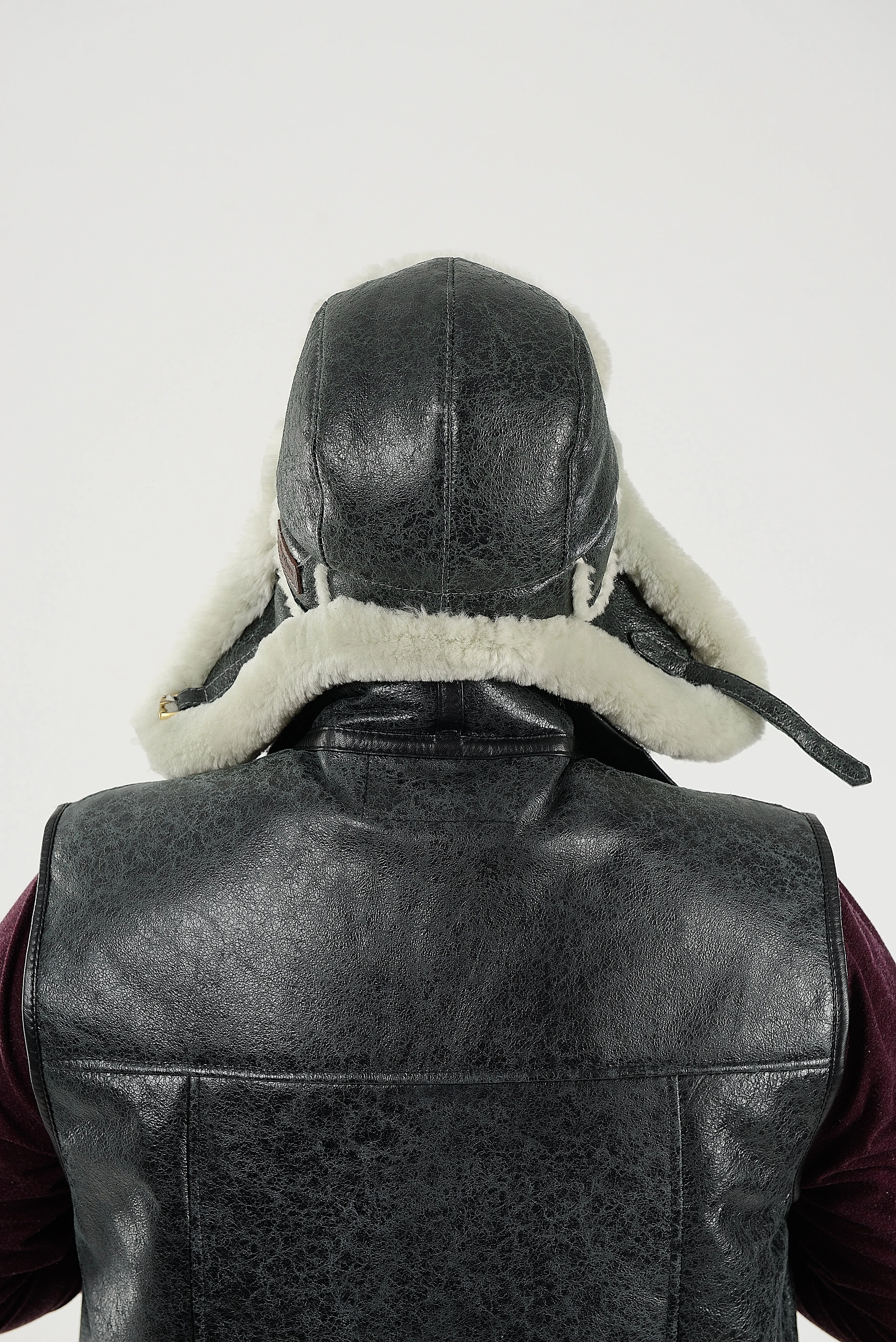 Men's Sheepskin "Aviator" Hat in  Grey color