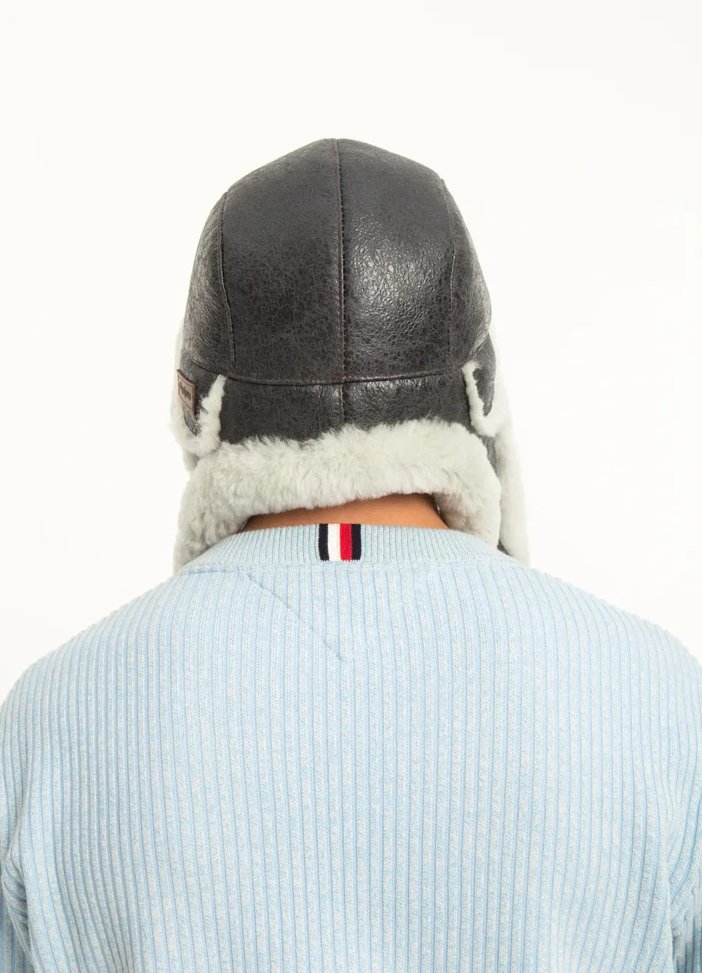 Men's Sheepskin "Aviator" Hat in  Grey color
