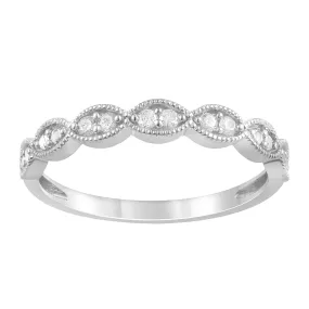 Milgrain Leaf Stackable Ring with 0.10ct of Diamonds in Sterling Silver