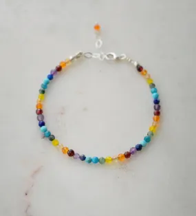Mulit Color Beaded Gemstone Bracelet, Silver or Gold
