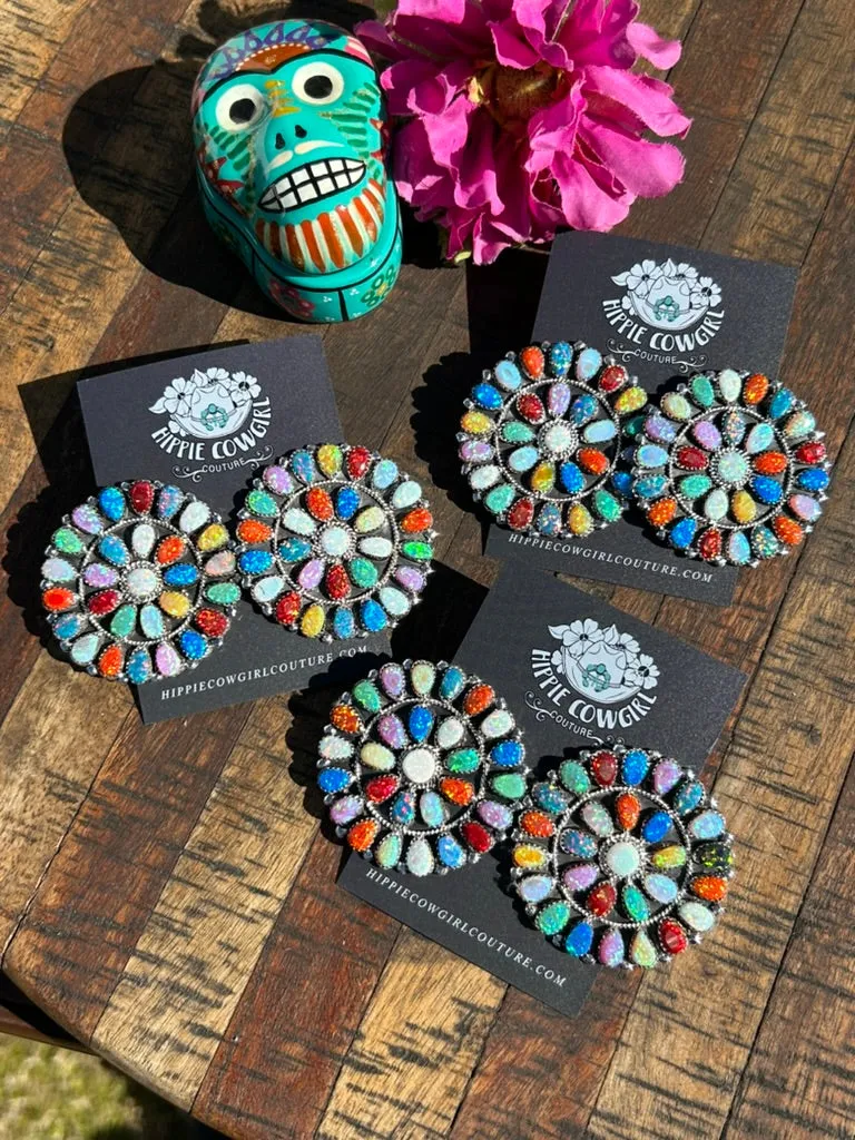 Multi Color Opal Cluster Earrings