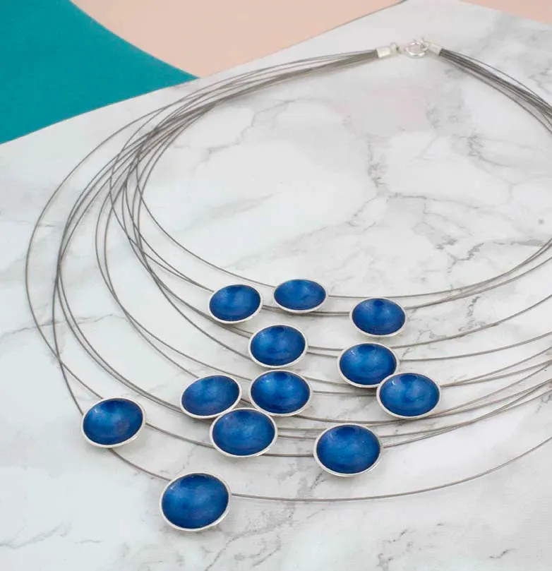 Multi Strand Kingfisher Enamel 12 Strands Disc Necklace