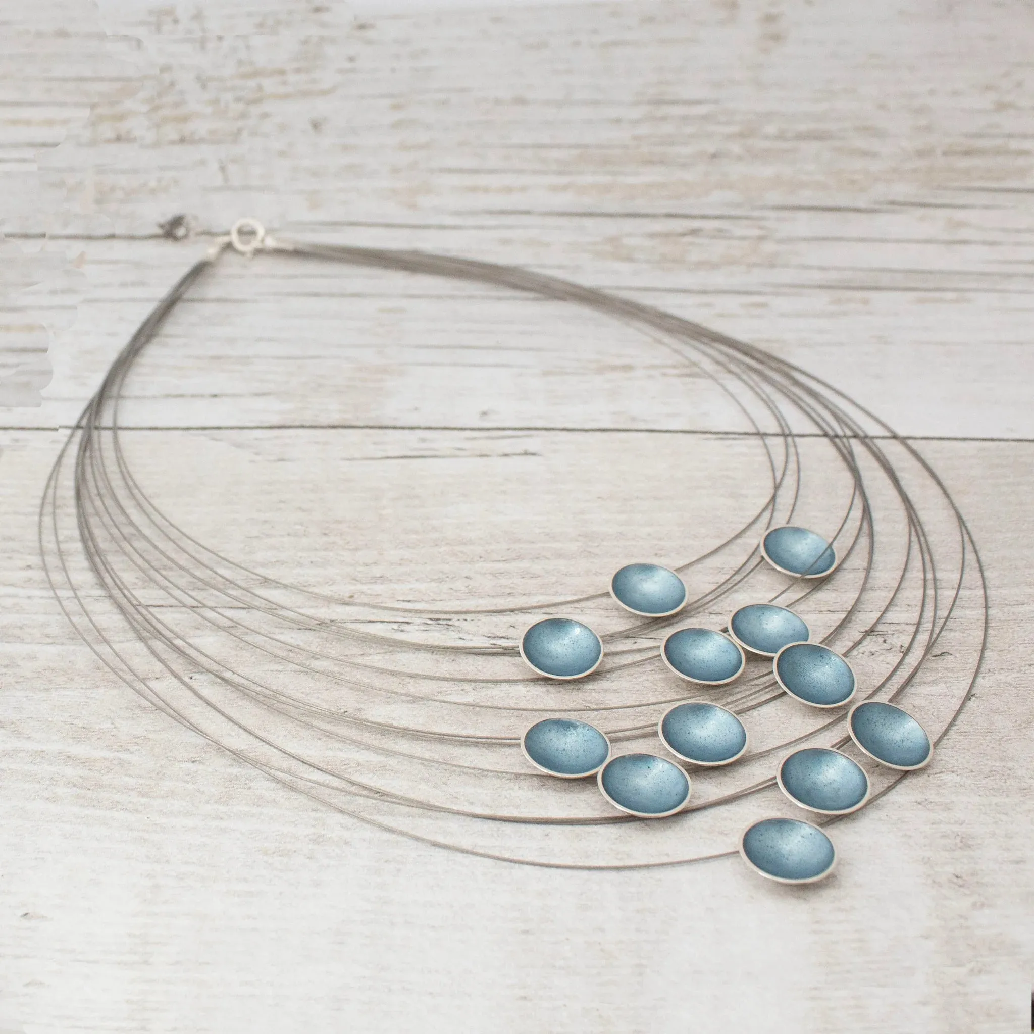 Multi Strand Kingfisher Enamel 12 Strands Disc Necklace