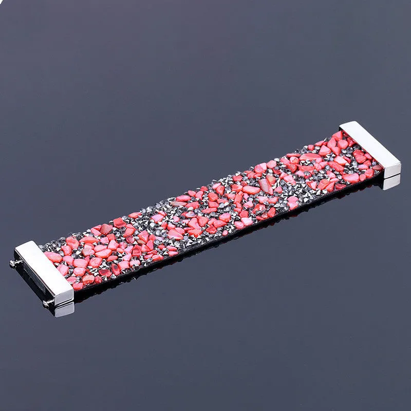 Natural Gravel Shell Wide Punk Rock Bracelet