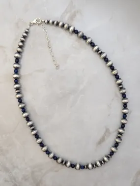 Navajo Pearls & Lapis 8mm Necklace Sterling Silver