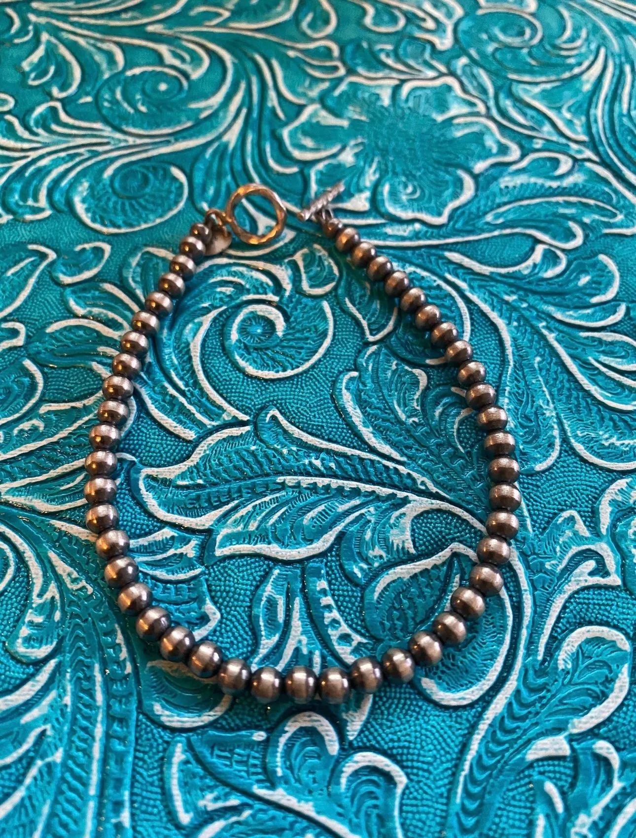Navajo Sterling Silver 4mm Beaded Bracelet 7.5 inch