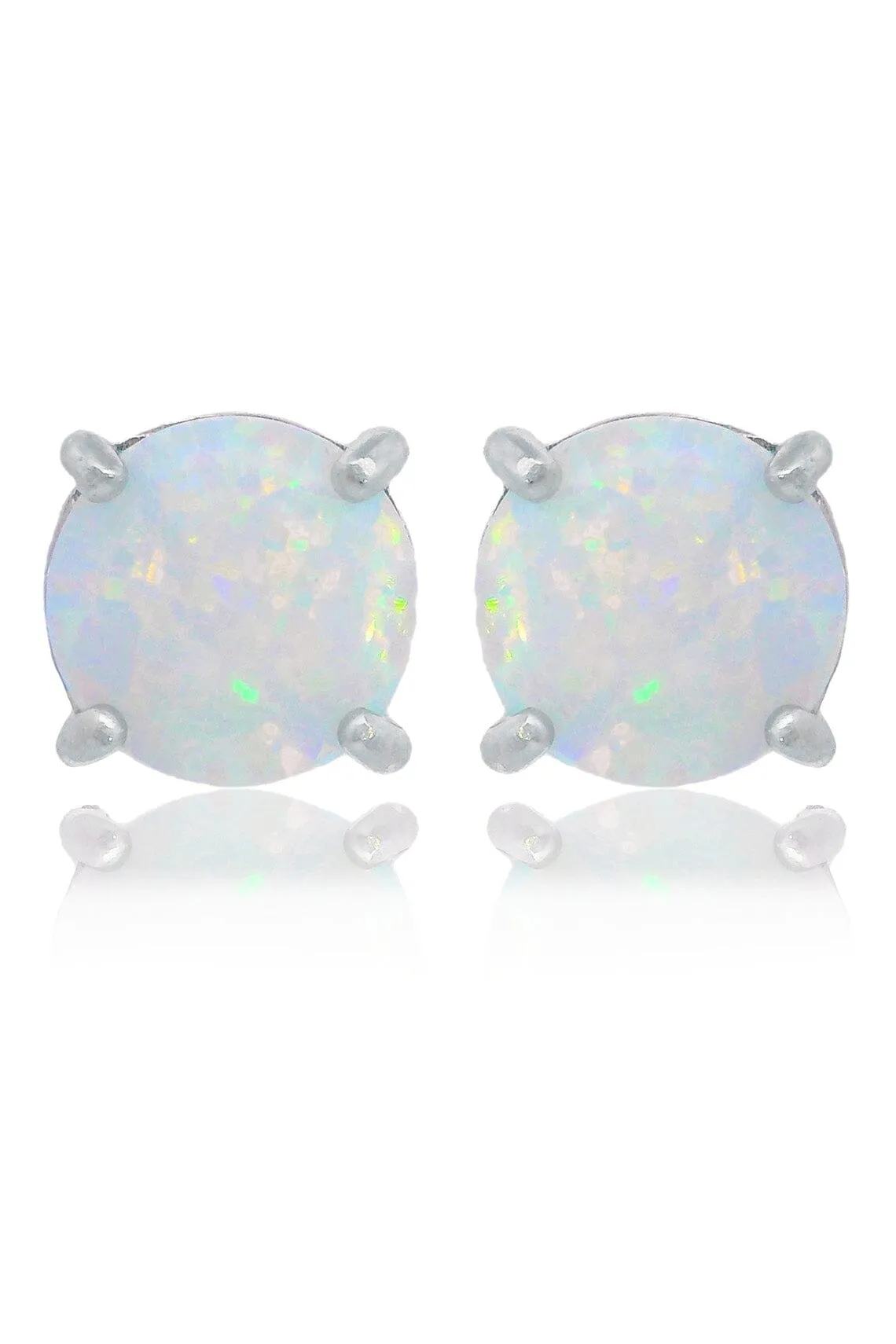 OPAL GLOW WHITE CREATED OPAL STUD EARRINGS SILVER