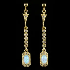 Opal Paste Long Earrings 18Ct Gold On Silver