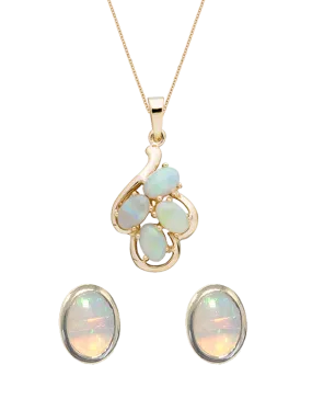 Opal Set - 9ct Yellow Gold Solid Opal Pendant & Earrings Set