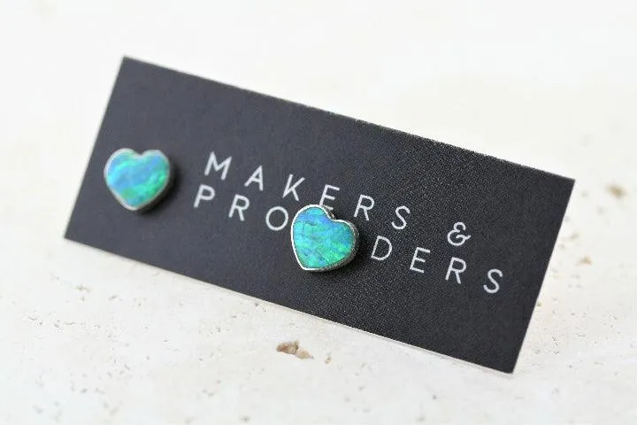 opal stud - heart - green lime