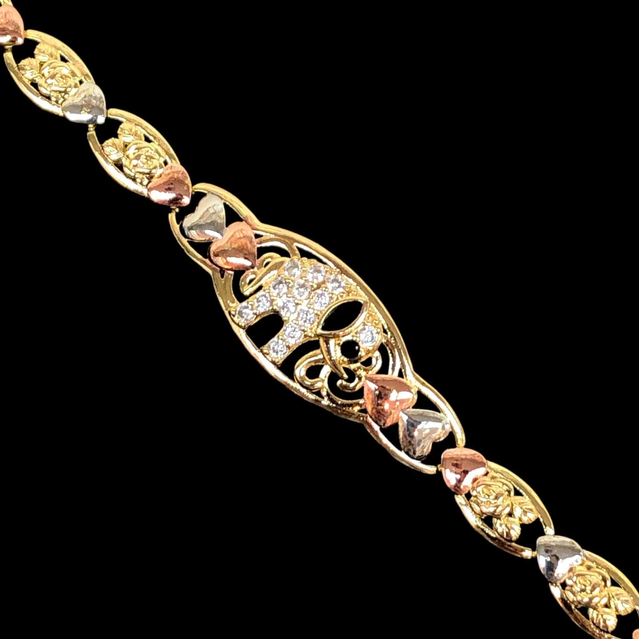 Oro Laminado Gold Filled Tricolor Fancy Elephant Bracelet