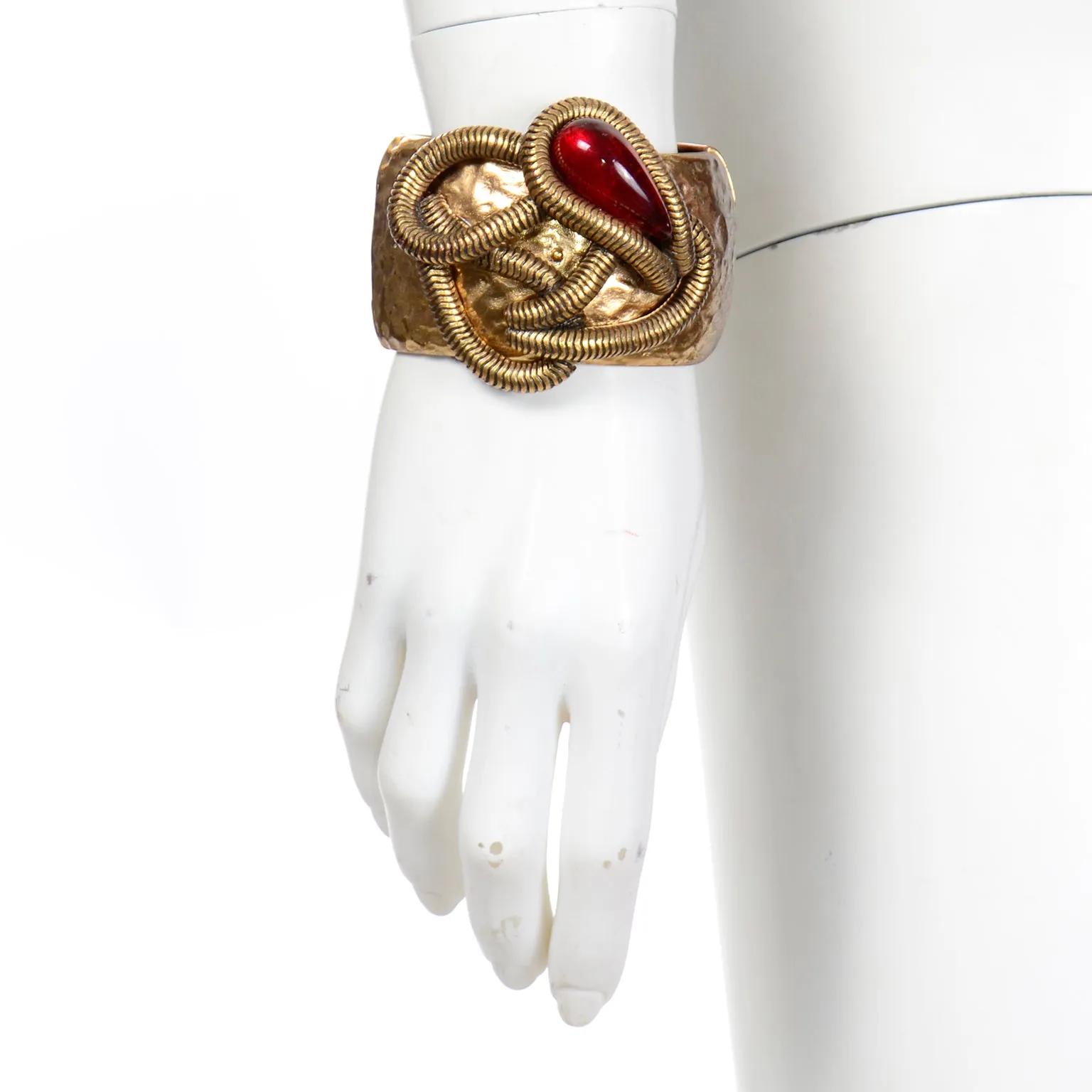 Oscar de la Renta Vintage Brutalist Style Cabochon Clamper Bracelet