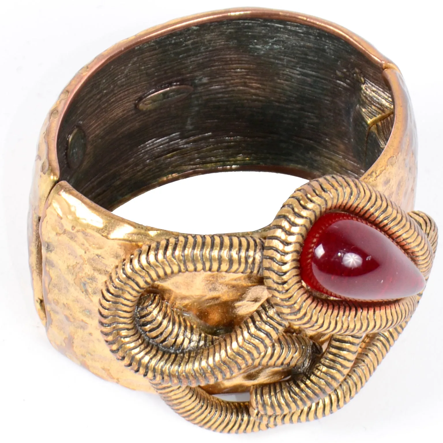 Oscar de la Renta Vintage Brutalist Style Cabochon Clamper Bracelet