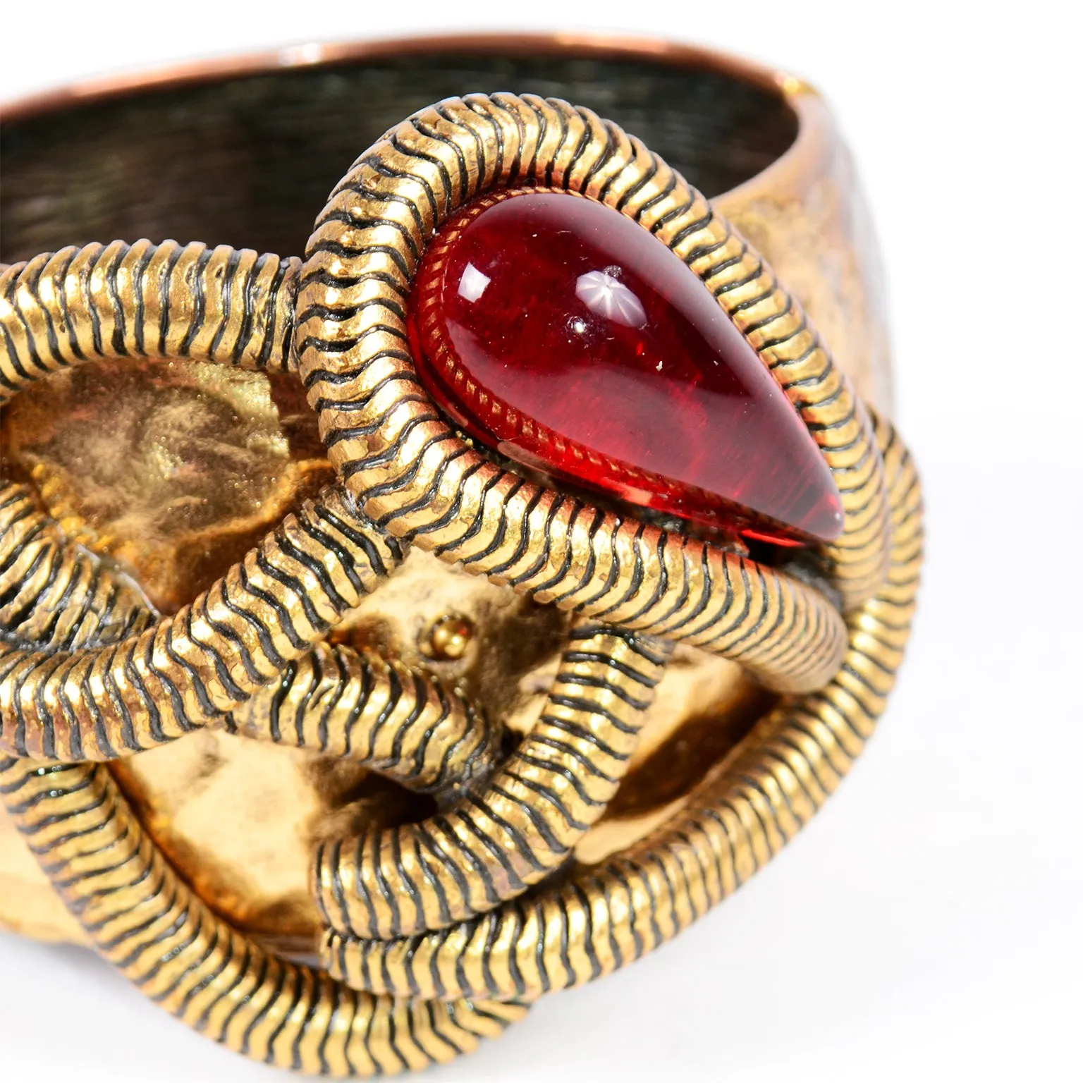 Oscar de la Renta Vintage Brutalist Style Cabochon Clamper Bracelet