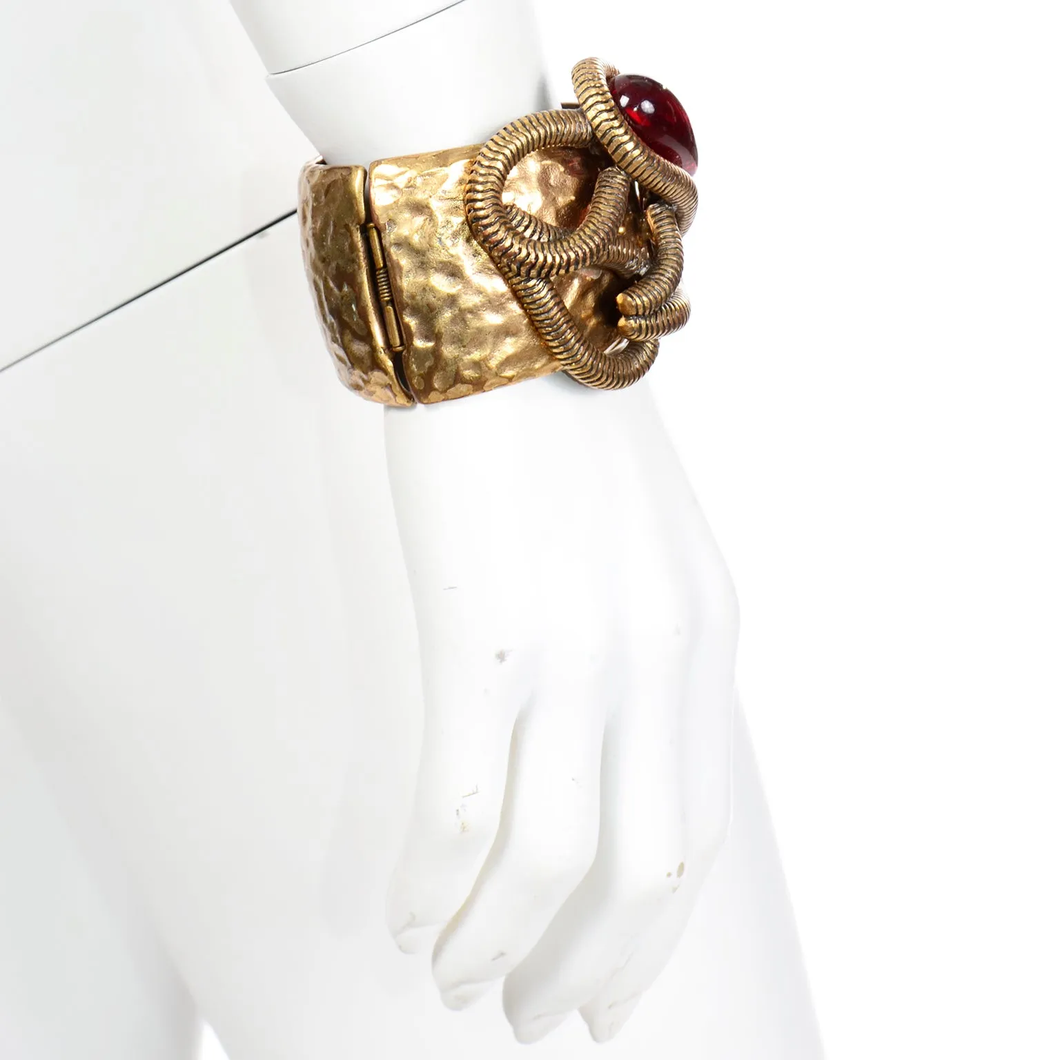 Oscar de la Renta Vintage Brutalist Style Cabochon Clamper Bracelet