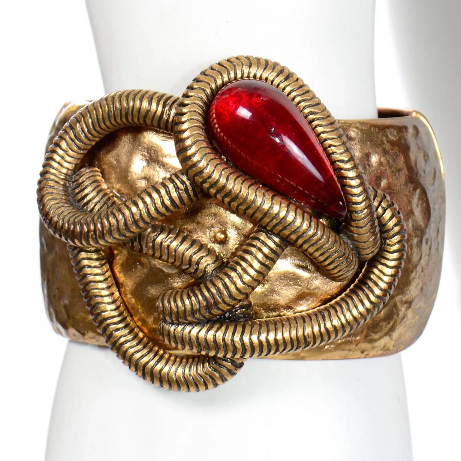 Oscar de la Renta Vintage Brutalist Style Cabochon Clamper Bracelet